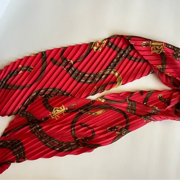 Ralph Lauren Hot Pink Chain-Print Pleated Scarf - Picture 5 of 6